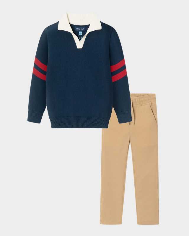 Boy's Collared Sweater W/ Pants Set, Size 2T-8